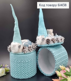 Дерев"яна коробка17*17см БІРЮЗОВА, з декоративною кришкою з гномиком 20см, ручна робота, УКраїна 614138 фото