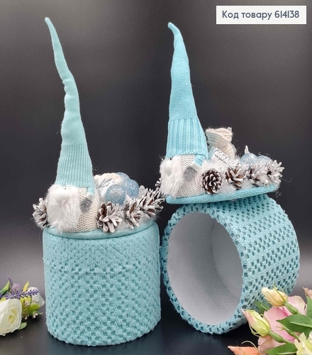 Дерев"яна коробка17*17см БІРЮЗОВА, з декоративною кришкою з гномиком 20см, ручна робота, УКраїна 614138 фото 1