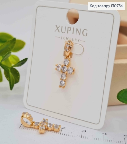 Крестик украшен Блестящими камешками, размер 1,5*1см, Xuping 18K 130734 фото 1