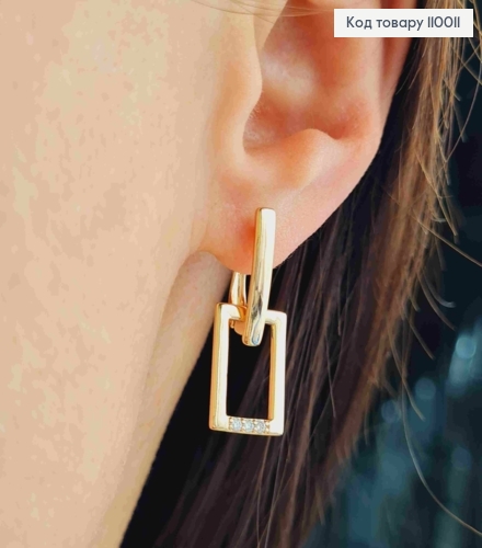 Сережки з квадратною підвіскою в Блискучих камінцях, 2,7см, англійська застібка, Xuping 18К 110011 фото 1