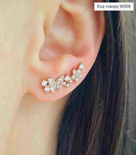 Сережки гачки "Метелики" з Блискучими камінцями, довж. 2см, Xuping 18K 110108 фото 1
