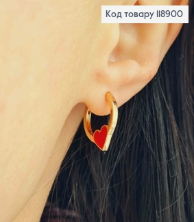 Сережки кільця Серце з Червоною емаллю, 1,5см,  Xuping 18K 118900 фото