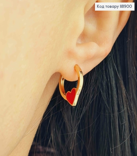 Сережки кільця Серце з Червоною емаллю, 1,5см,  Xuping 18K 118900 фото 1