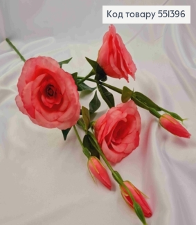 Искусственная ветвь Эустомы, Розового цвета, 3 цветочка и 3 бутона, высотой 80см. 551396 фото