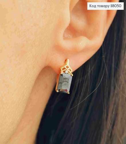 Серьги с Черным квадратным камешком, 1,4см, английская застежка, Xuping 18K 118050 фото 3