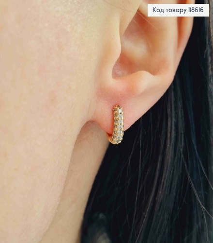 Сережки кільця "Овальні" прикрашені камінцями, довжина 1см, Xuping 18К 118616 фото 2