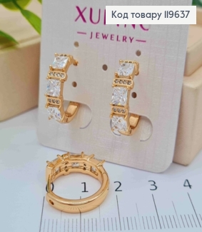 Серьги кольца украшены Тремя Блестящими камешками, диаметр 1,9см, Xuping 18K 119637 фото