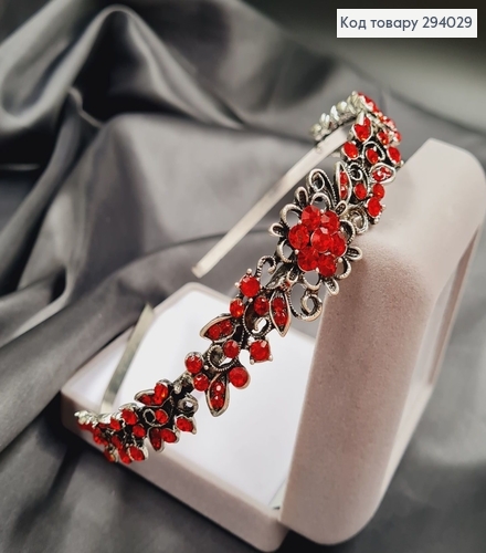 Диадема метал под серебро с КРАСНЫМИ камнями 294029 фото 2