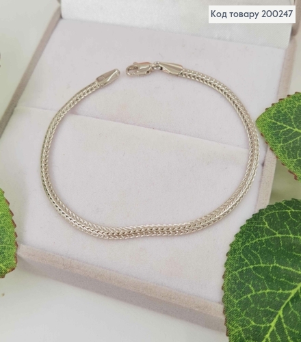 Браслет родований, плетіння об'ємна косичка, довж. 18,5см, шир. 3,5мм, Xuping  200247 фото 1