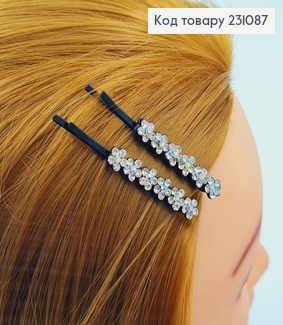 Невидимка металл 5,8 см черная с цветами 2 шт / уп цена за уп. 231087 фото