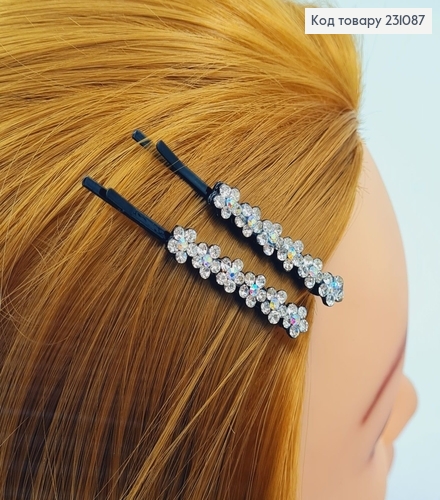 Невидимка металл 5,8 см черная с цветами 2 шт / уп цена за уп. 231087 фото 1