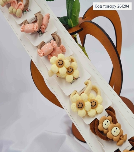 Набор детских резинок, микрофибра (20шт/уп), цветов пастельных, Цветы-Конфеты-Сердце 261284 фото 1