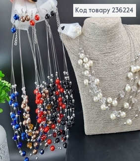 Прикраси на шию Набір підвіска з стіклярусом та бусинками 45 +5 та сережки 236224 фото