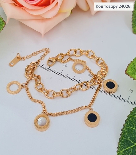 Браслет 16+5 см Римские часы с двусторонней чорно-белой эмалью, цвет золотой, Stainless Steel 240261 фото 2