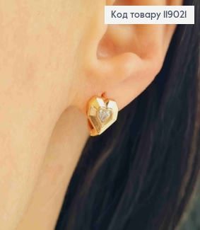 Сережки-кільця  (0,9см) "РСерце в серці" з камінцем ( 0,9*0,8см) ,Xuping 18K 119021 фото