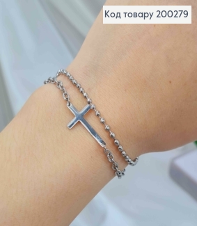 Браслет родований подвійний з підвіскою Хрест (2,4*1,2см), 16+3см, Xuping ТТМ 200279 фото