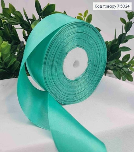 Стрічка атласна М'ЯТНОГО кольору (колір 054), ширина 5см, довжина 36 ярдів (33м) 715024 фото 1