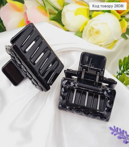 Краб пластик  5см ПРЯМОУГОЛЬНЫЙ периметр  в ЧЕРНЫХ стразах 211081 фото 1