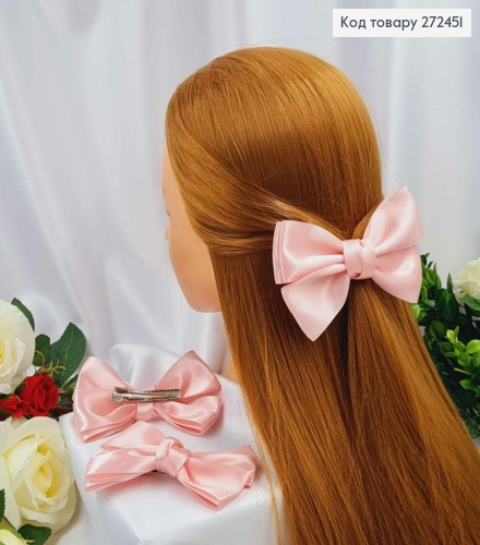 Заколка (1шт) БАНТИК Розового цвета, атлас 4см, размер 12*7см, УКРАИНА 272451 фото 1