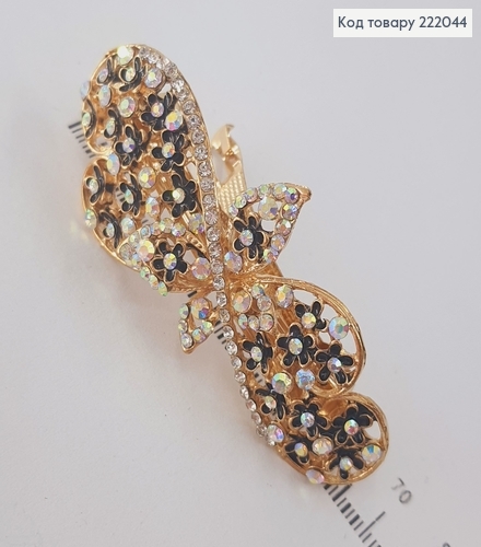 Заколка автомат золотой бантик с камнями 222044 фото 2