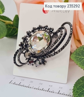 Брошь овальная Роскошная с большим камнем ГРАФИТОВОГО цвета, 3*7см 235292 фото