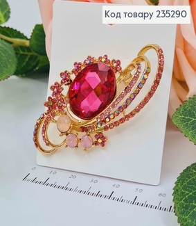 Брошь овальная Роскошная с большим камешком Розового цвета, 3*7см 235290 фото