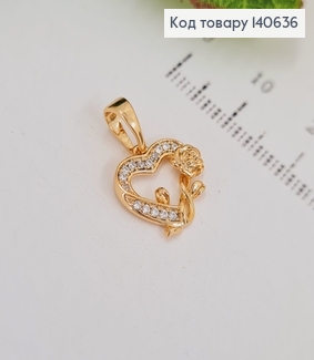 Кулон Сердце в камнях с розой, 1,2*1см, Xuping 18K 140636 фото