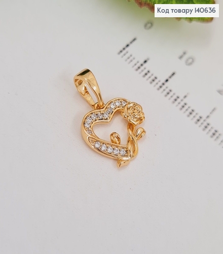 Кулон Сердце в камнях с розой, 1,2*1см, Xuping 18K 140636 фото 1
