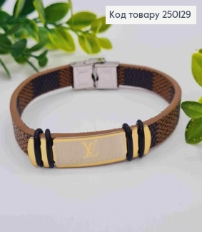 Браслет каучуковий з пластиною "LV" (louis vuitton), шир. 1см, довж. 21см, Stainless Steel 250129 фото