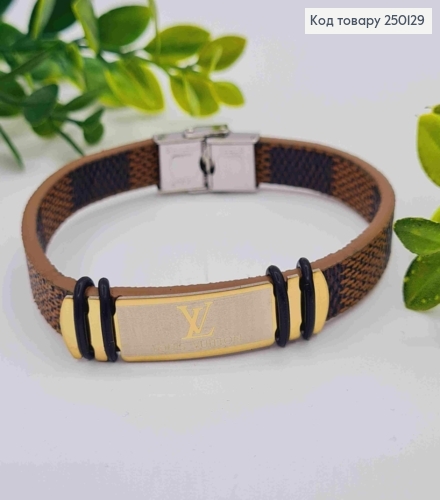 Браслет каучуковий з пластиною "LV" (louis vuitton), шир. 1см, довж. 21см, Stainless Steel 250129 фото 1