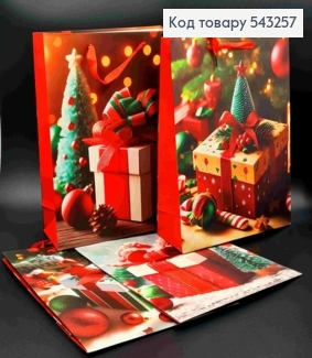 Пакет паперовий з Новорічним принтом "Подаруночки", 32*26*10см, в асортименті 543257 фото