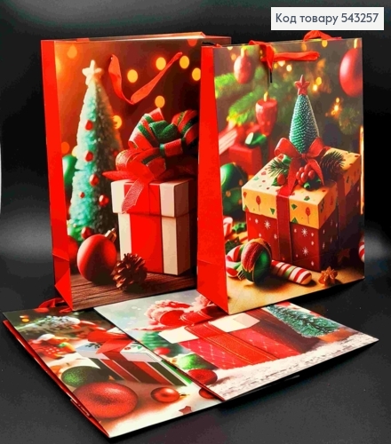 Пакет паперовий з Новорічним принтом "Подаруночки", 32*26*10см, в асортименті 543257 фото 1