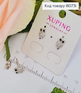 Сережки родированые гвоздики Совы с камнями, 0,8*0,5см, Xuping 180731 фото