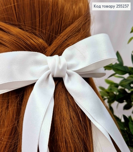 Бант БЕЛЫЙ, атласный, двойной с длинными хвостами, на заколке автоматик, размер 15*23см. 255237 фото 2