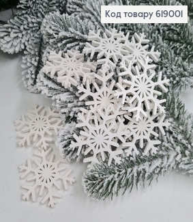 Набір сніжинок дерев'яних білих д. 6,5 см 10 шт 619001 фото