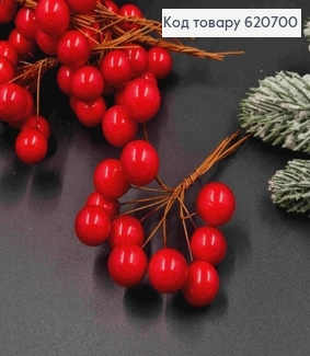 Ягідки КАЛИНИ (12шт),  ЧЕРВОНОГО кольору, на металевому стержні 1,5см+6,5см 620700 фото