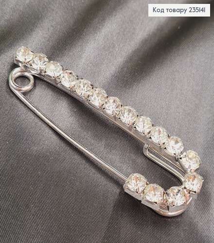 Брошка Шпилька с большими камнями "J" 6.5*2.5, серебряный цвет. 235141 фото 2