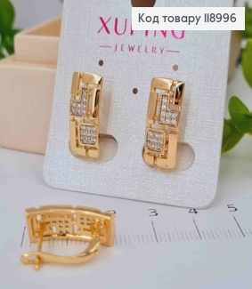 Серьги прямоугольные украшены Блестящими камешками, 1,9см, английская застежка, XUPING 18K 118996 фото