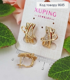 Серьги, пластинки со Шпилькой и камешками, 2см, англ. застежка, Xuping 18К 116115 фото