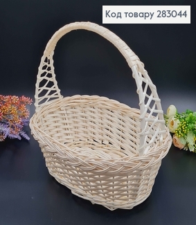 Кошик плетений "Кобра" вибілений  , глибина 11+18см(ручка), верх 32*21см, дно 16,5*26см ,УКРАЇНА 283044 фото