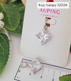 Кулон родований, з камінцем в формі ромба,  1,4см, Xuping 18K 220214 фото