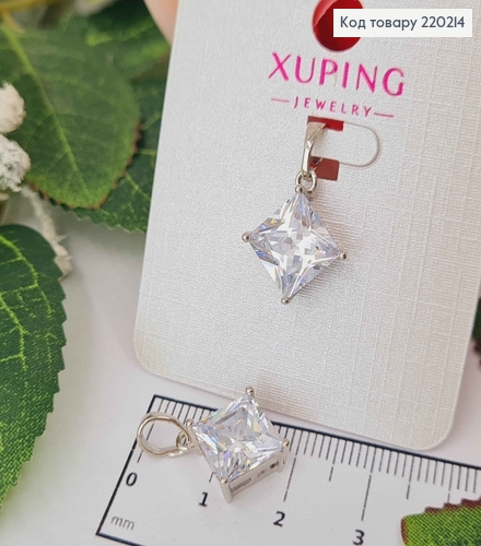 Кулон родований, з камінцем в формі ромба,  1,4см, Xuping 18K 220214 фото 1