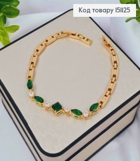 Браслет "РАССВЕТ" украшен Зелеными камнями, дл. 17+2см, Xuping 18K 151125 фото