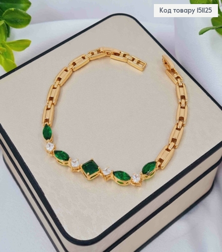 Браслет "РАССВЕТ" украшен Зелеными камнями, дл. 17+2см, Xuping 18K 151125 фото 1