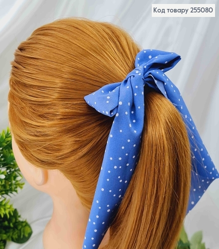 Резинка 5см, Твіллі бант, Синього кольору, в горошок, 9*17см  255080 фото 1
