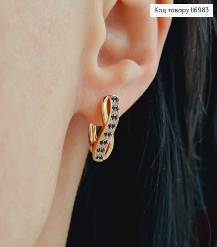 Серьги "Бесконечность" с черными и белыми камешками, 1,5см, Xuping 18K 116983 фото 2