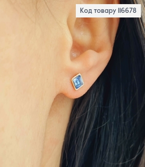 Серьги гвоздики, квадратики с синим камнем Сваровски, 5мм, Xuping 18K 116678 фото