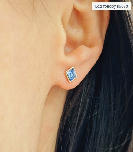 Серьги гвоздики, квадратики с синим камнем Сваровски, 5мм, Xuping 18K 116678 фото 1
