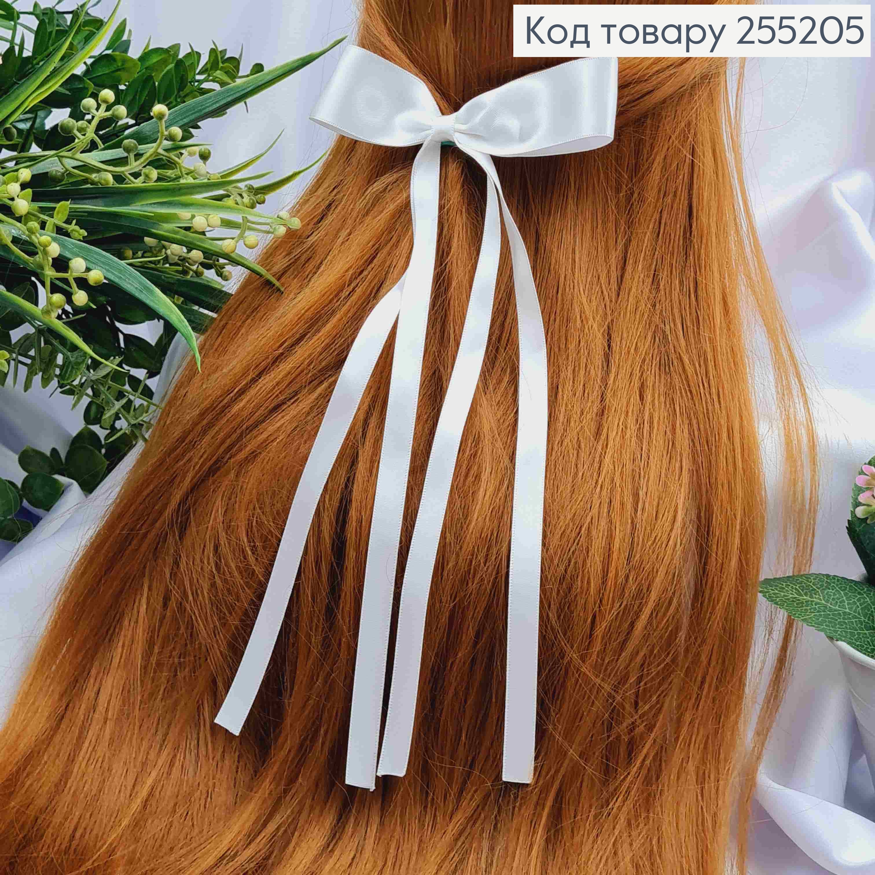 Заколка (6см) БАНТ БЕЛОГО цвета, ткань атлас, размер 12*25см, Украина 255205 фото 2