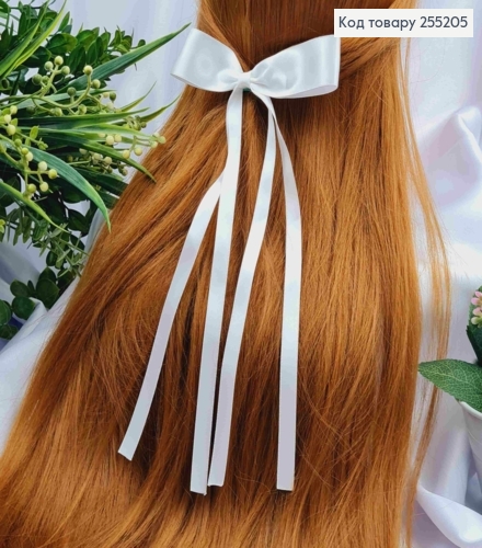 Заколка (6см) БАНТ БЕЛОГО цвета, ткань атлас, размер 12*25см, Украина 255205 фото 2